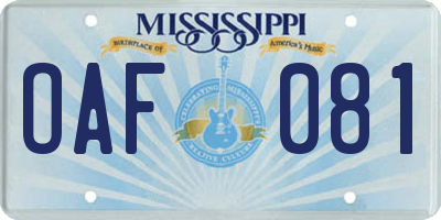 MS license plate OAF081