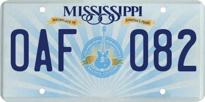 MS license plate OAF082