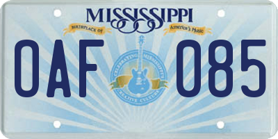 MS license plate OAF085