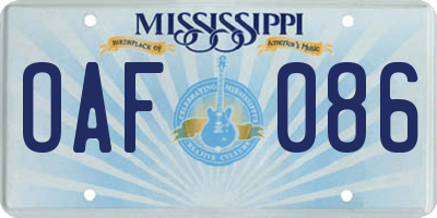 MS license plate OAF086