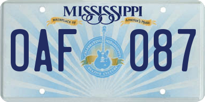 MS license plate OAF087