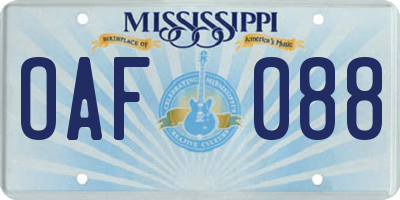MS license plate OAF088