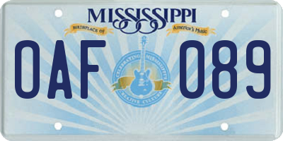 MS license plate OAF089
