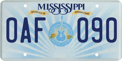 MS license plate OAF090