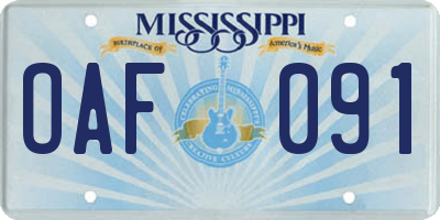 MS license plate OAF091