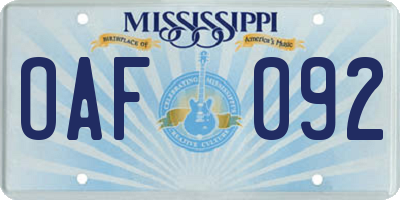 MS license plate OAF092