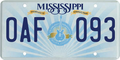 MS license plate OAF093