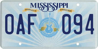 MS license plate OAF094