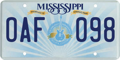 MS license plate OAF098