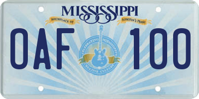 MS license plate OAF100