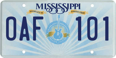 MS license plate OAF101