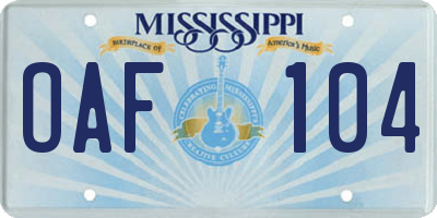 MS license plate OAF104