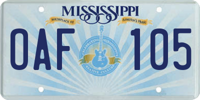 MS license plate OAF105