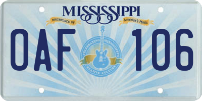 MS license plate OAF106