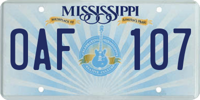 MS license plate OAF107