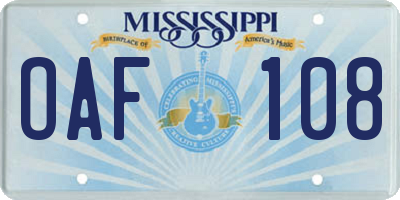 MS license plate OAF108