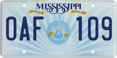 MS license plate OAF109