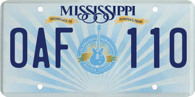 MS license plate OAF110