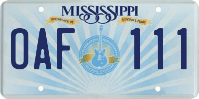 MS license plate OAF111