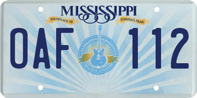 MS license plate OAF112