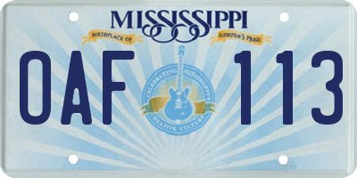 MS license plate OAF113