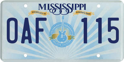 MS license plate OAF115