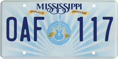 MS license plate OAF117