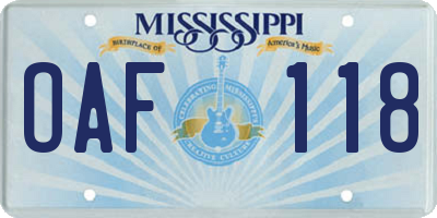 MS license plate OAF118