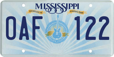 MS license plate OAF122