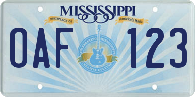 MS license plate OAF123