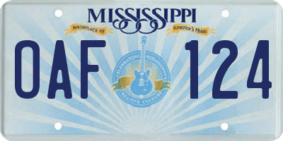 MS license plate OAF124
