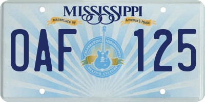 MS license plate OAF125