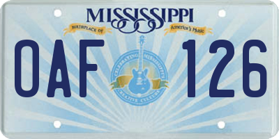 MS license plate OAF126