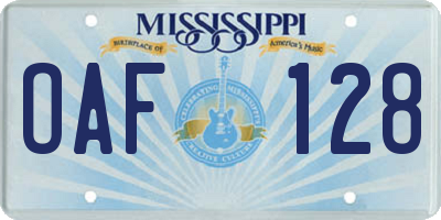 MS license plate OAF128