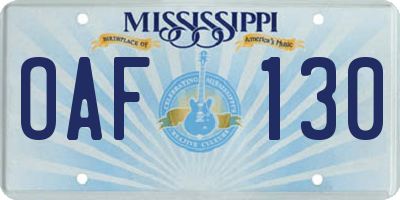 MS license plate OAF130