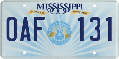 MS license plate OAF131