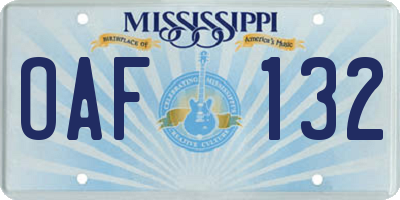 MS license plate OAF132