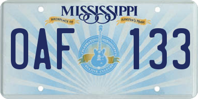 MS license plate OAF133