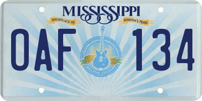 MS license plate OAF134