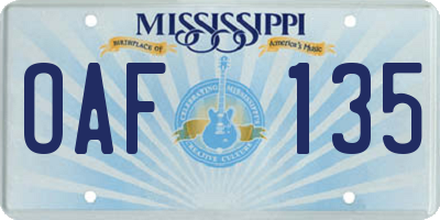 MS license plate OAF135