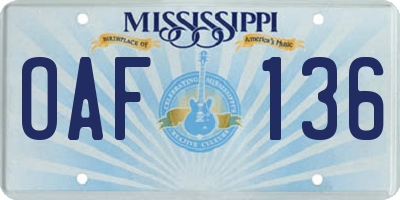 MS license plate OAF136
