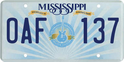 MS license plate OAF137