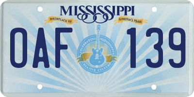 MS license plate OAF139