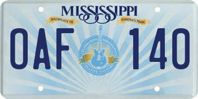 MS license plate OAF140