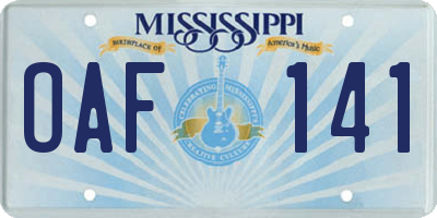 MS license plate OAF141