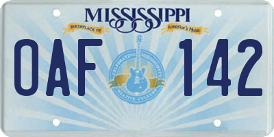 MS license plate OAF142