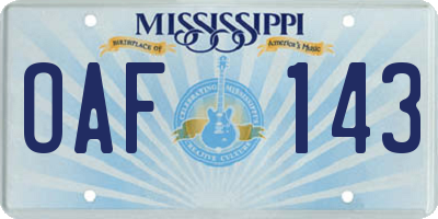 MS license plate OAF143