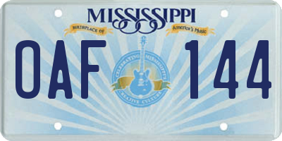 MS license plate OAF144
