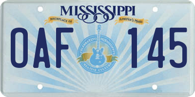 MS license plate OAF145