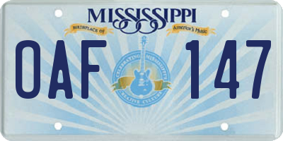 MS license plate OAF147